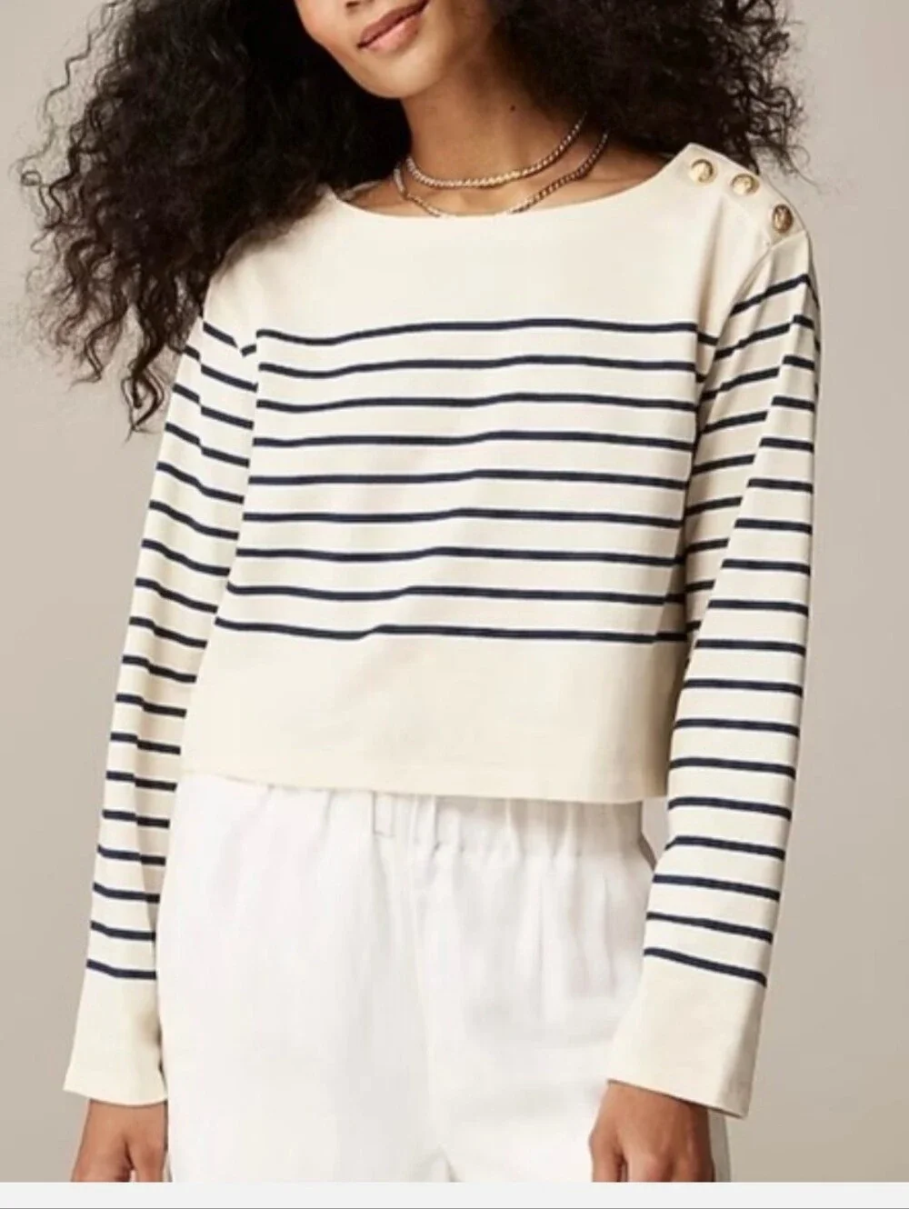 J Crew Cropped Boatneck T-shirt with buttons in Mariner Cotton Size XL